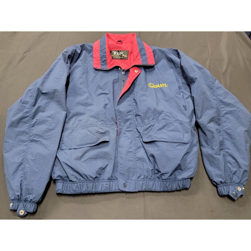 Vintage QUANTUM The Choice of Serious Fisherman Blue Fishing Jacket Sz L Taiwan